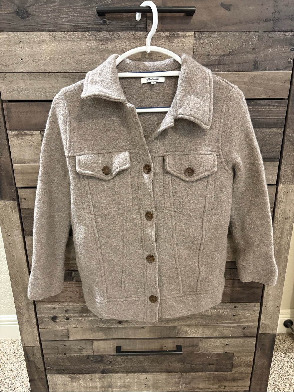 Madewell Bridgman Boiled Wool Sweater Jacket 100% Merino XS Heather Mink